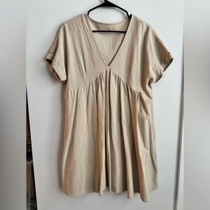 Beige V-Neck Short Sleeve Women’s Dress